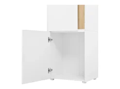 Vitrina con iluminación LED y 2 puertas - Para salón, despacho y cocina - Blanco y natural 50 x 40 x 179 cm