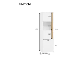 Vitrina con iluminación LED y 2 puertas - Para salón, despacho y cocina - Blanco y natural 50 x 40 x 179 cm