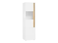 Vitrina con iluminación LED y 2 puertas - Para salón, despacho y cocina - Blanco y natural 50 x 40 x 179 cm