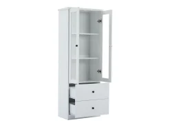 Vitrina con iluminación LED de 16 colores, 2 cajones y 2 puertas de cristal - Blanca