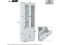 Vitrina con iluminación LED de 16 colores, 2 cajones y 2 puertas de cristal - Blanca