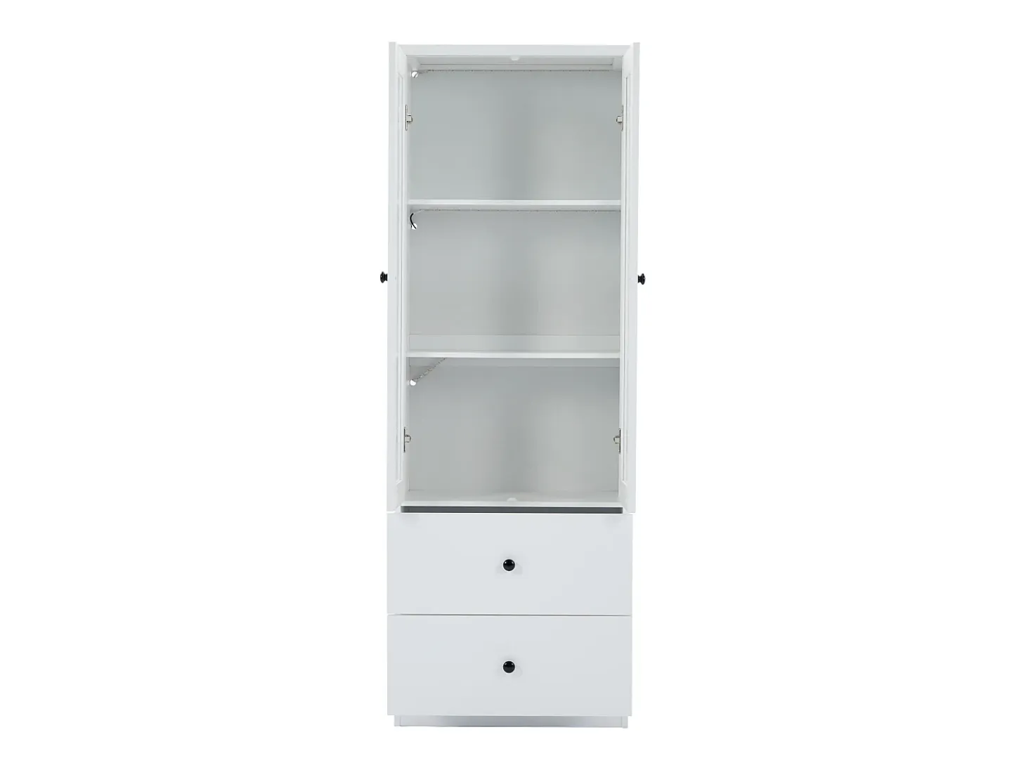 Vitrina con iluminación LED de 16 colores, 2 cajones y 2 puertas de cristal - Blanca