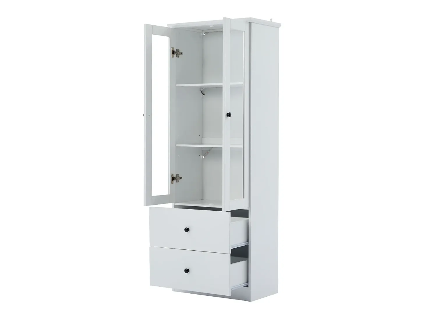 Vitrina con iluminación LED de 16 colores, 2 cajones y 2 puertas de cristal - Blanca