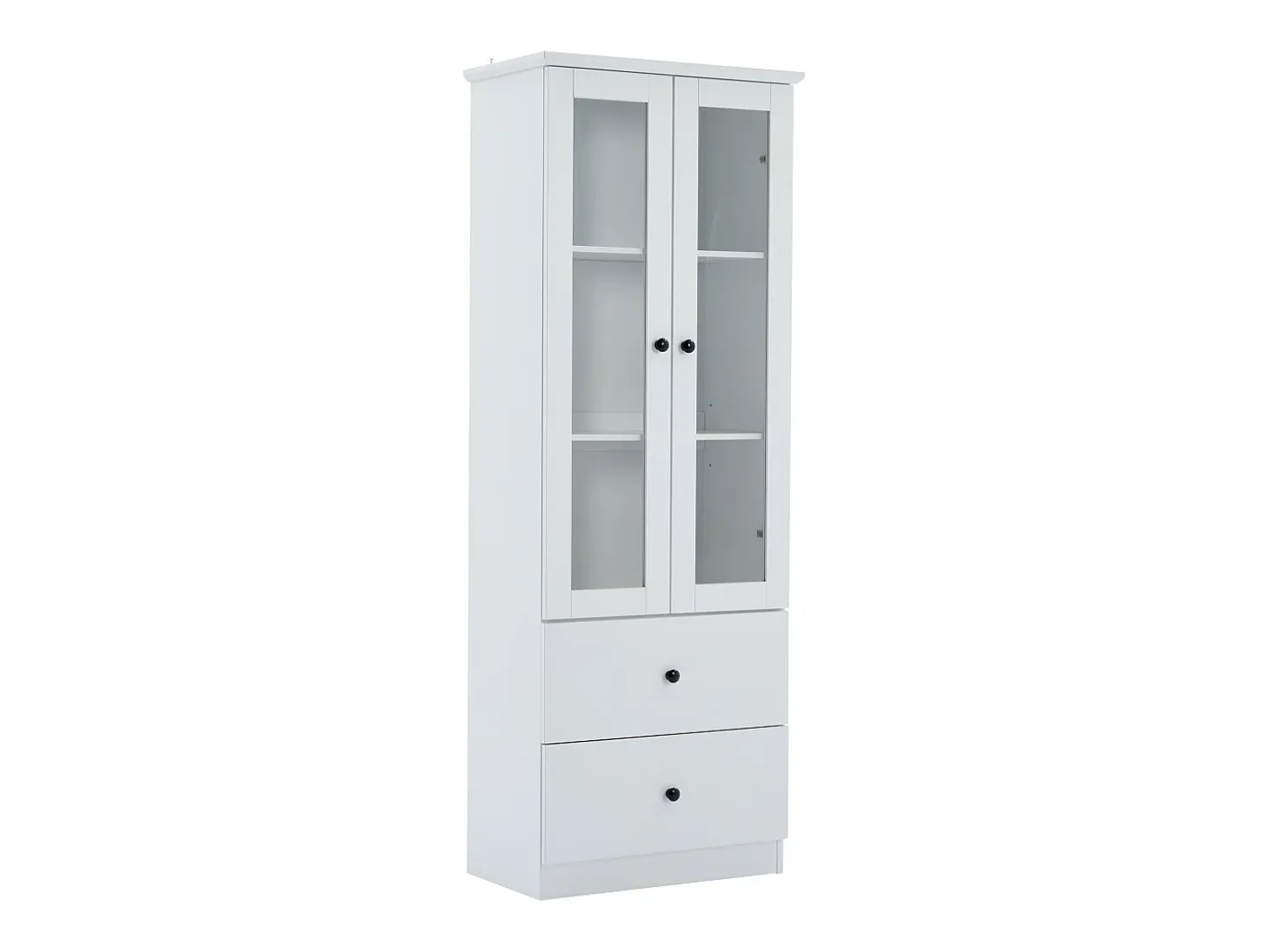 Vitrina con iluminación LED de 16 colores, 2 cajones y 2 puertas de cristal - Blanca