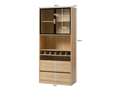Vitrina con iluminación LED, puertas de cristal, MDF, natural (80x40x180 cm)