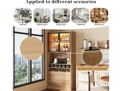 Vitrina con iluminación LED, puertas de cristal, MDF, natural (80x40x180 cm)