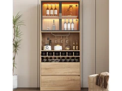 Vitrina con iluminación LED, puertas de cristal, MDF, natural (80x40x180 cm)
