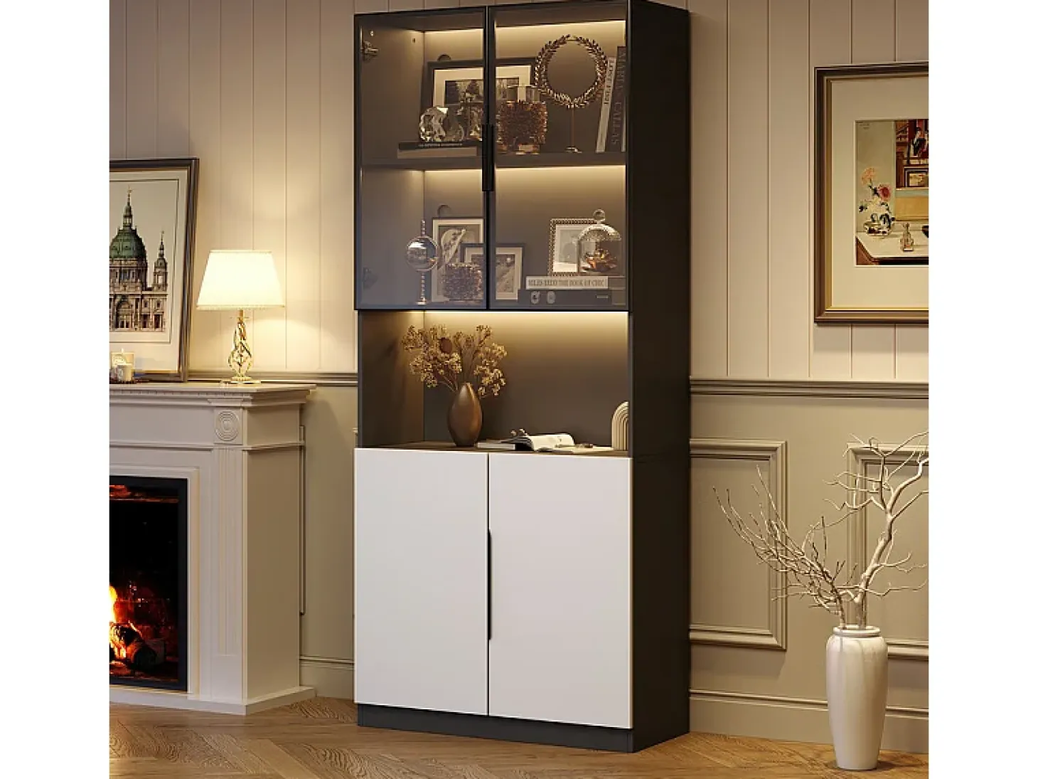 Vitrina con LED - 4 Puertas + 1 Hueco - Antivuelco - Color y Brillo Ajustable 80x30x200cm