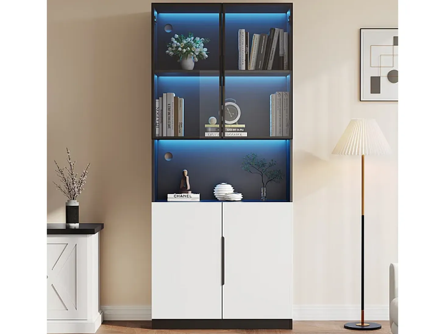 Vitrina con LED - 4 Puertas + 1 Hueco - Antivuelco - Color y Brillo Ajustable 80x30x200cm