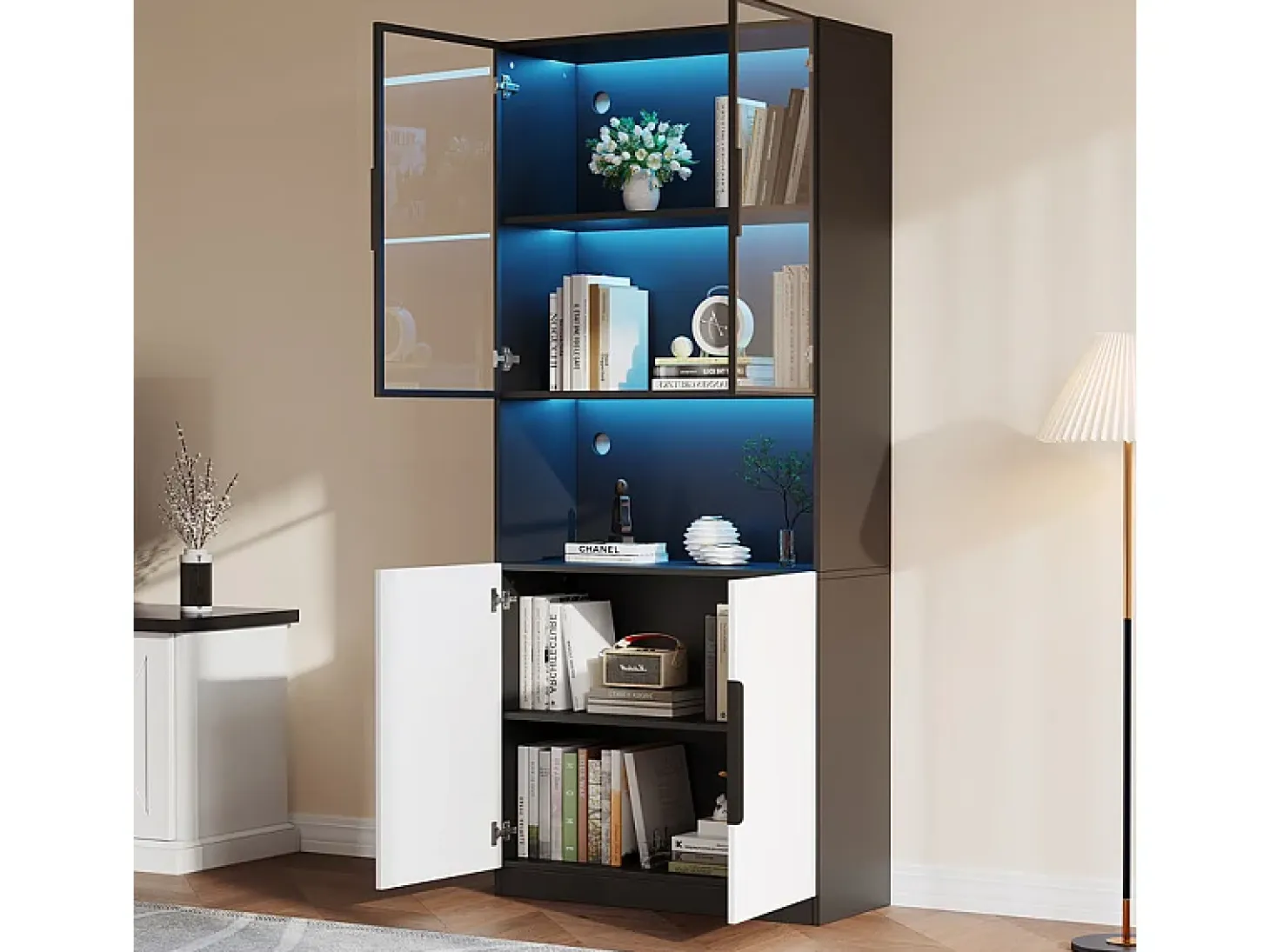 Vitrina con LED - 4 Puertas + 1 Hueco - Antivuelco - Color y Brillo Ajustable 80x30x200cm