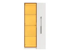 Vitrina con LED 70x40x160 cm - 1 puerta de vidrio y 1 cajón lateral deslizante - Ruedas - MDF + vidrio - Blanco