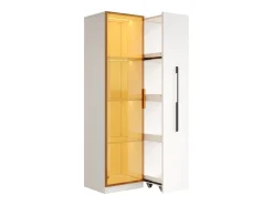 Vitrina con LED 70x40x160 cm - 1 puerta de vidrio y 1 cajón lateral deslizante - Ruedas - MDF + vidrio - Blanco