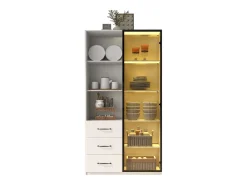 Vitrina con librería - 80 x 40 x 160 cm - con puerta de cristal templado + LEDs + 3 cajones - tablero de partículas - blanco
