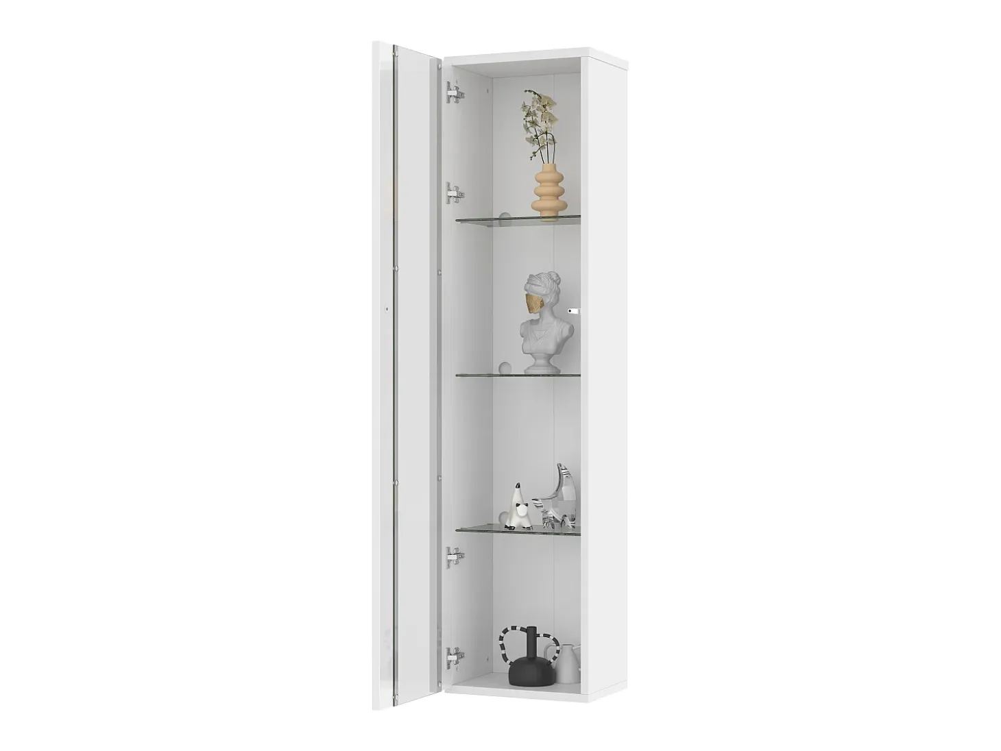 Vitrina con puerta acrílica e iluminación LED - estantes de cristal - Blanco 40 x 29 x 170 cm