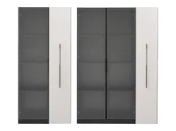Vitrina con puerta de cristal y LED - 70 x 40 x 160 cm - con estante lateral deslizante - MDF - negro + blanco
