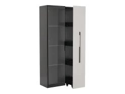 Vitrina con puerta de cristal y LED - 70 x 40 x 160 cm - con estante lateral deslizante - MDF - negro + blanco