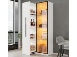 Vitrina con puerta de cristal - 70 x 40 x 160 cm - con LED y cajón lateral - MDF - blanco