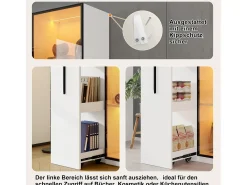Vitrina con puerta de cristal - 70 x 40 x 160 cm - con LED y cajón lateral - MDF - blanco
