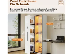 Vitrina con puerta de cristal - 70 x 40 x 160 cm - con LED y cajón lateral - MDF - blanco