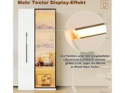 Vitrina con puerta de cristal - 70 x 40 x 160 cm - con LED y cajón lateral - MDF - blanco