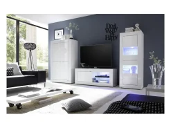 Vitrina con puerta de vidrio, colección ISORA, color blanco lacado brillante
