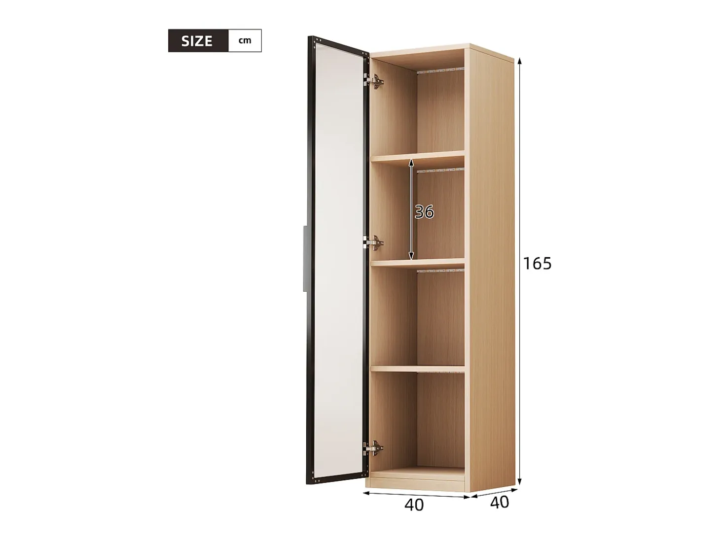 Vitrina con puerta de vidrio 40x40x165 cm - Iluminación LED - 1 puerta de vidrio templado - Chapa de roble - MDF - Natural