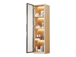 Vitrina con puerta de vidrio 40x40x165 cm - Iluminación LED - 1 puerta de vidrio templado - Chapa de roble - MDF - Natural