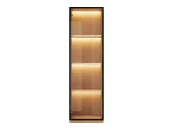 Vitrina con puerta de vidrio 40x40x165 cm - Iluminación LED - 1 puerta de vidrio templado - Chapa de roble - MDF - Natural
