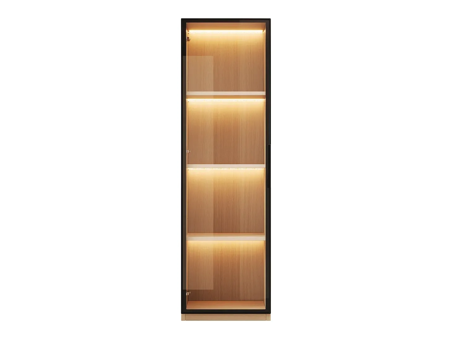 Vitrina con puerta de vidrio 40x40x165 cm - Iluminación LED - 1 puerta de vidrio templado - Chapa de roble - MDF - Natural