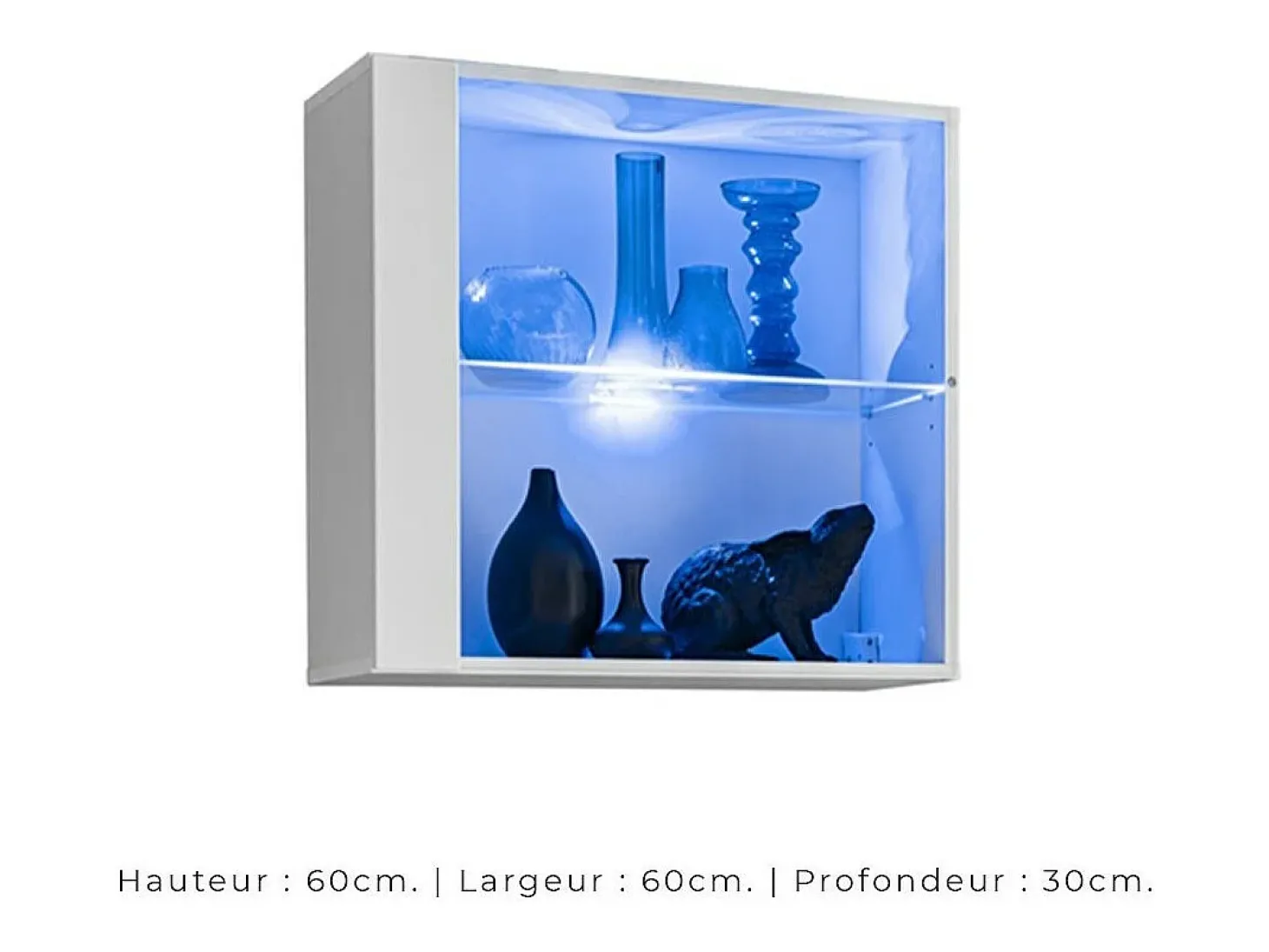 Vitrina cuadrada suspendida – Blanca – Colección SWITCH – Puerta de vidrio y LED incluidos – Diseño moderno