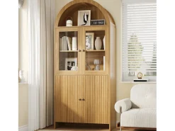 Vitrina curva 78x40x176 cm - 4 puertas - Vitrina de cristal - Paneles de partículas - Natural
