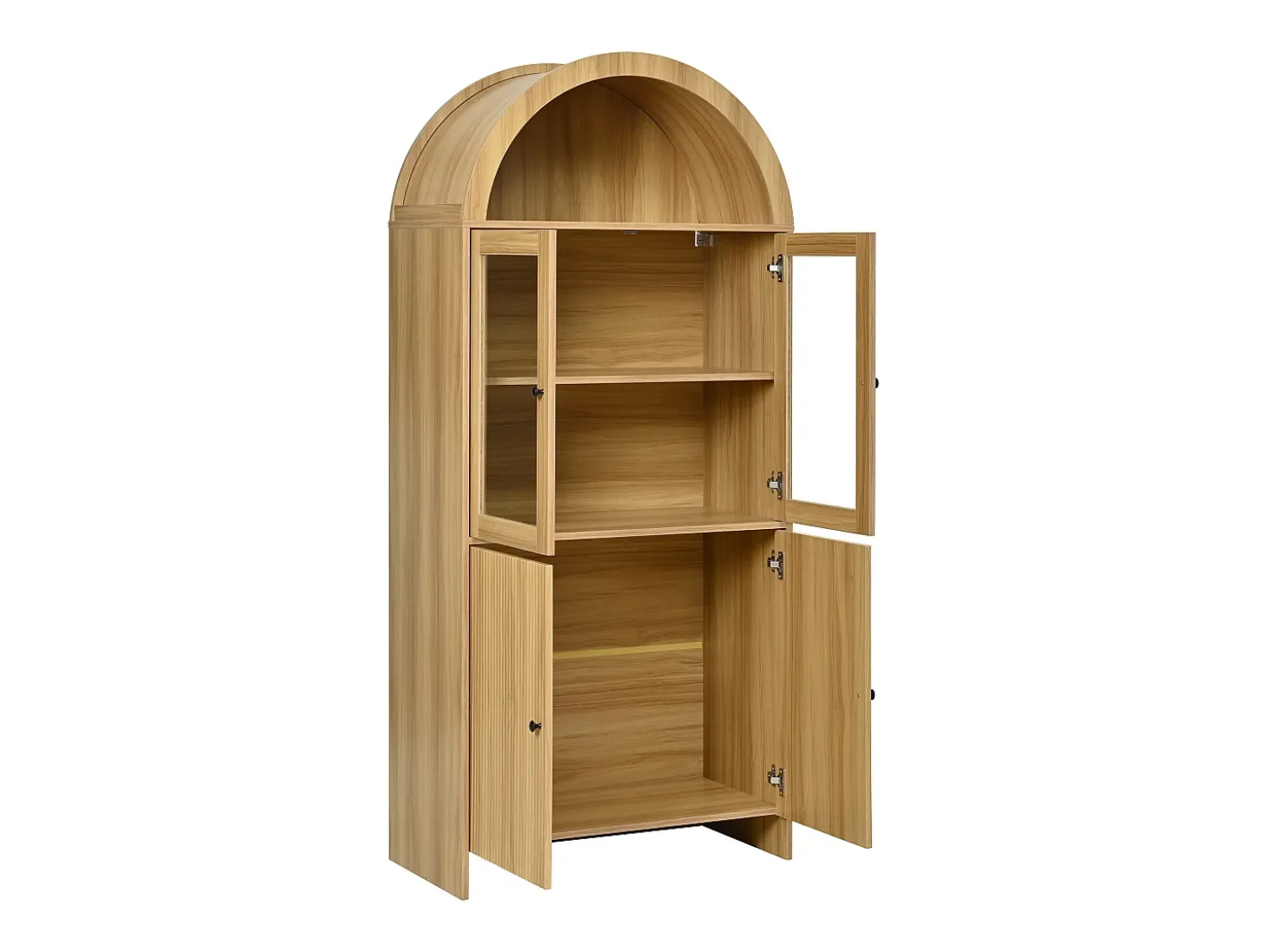 Vitrina curva 78x40x176 cm - 4 puertas - Vitrina de cristal - Paneles de partículas - Natural