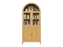 Vitrina curva 78x40x176 cm - 4 puertas - Vitrina de cristal - Paneles de partículas - Natural