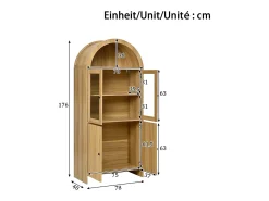 Vitrina curva 78x40x176 cm - 4 puertas - Vitrina de cristal - Paneles de partículas - Natural