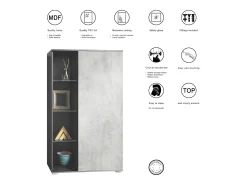 Vitrina Davos, vitrina independiente con 3 estantes de cristal y 8 compartimentos, antracita mate/blanco de alto brillo (71,5 x 134 x 35 cm)