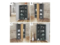 Vitrina Davos, vitrina independiente con 3 estantes de cristal y 8 compartimentos, antracita mate/blanco de alto brillo (71,5 x 134 x 35 cm)
