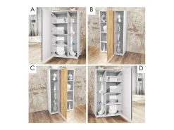Vitrina Davos, vitrina independiente con 3 estantes de cristal y 8 compartimentos incl. LED, blanco mate/blanco mate (71,5 x 134 x 35 cm)