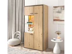 Vitrina de 150 cm Vitrina de natural con iluminación LED y estantes de almacenamiento - para salones y oficinas