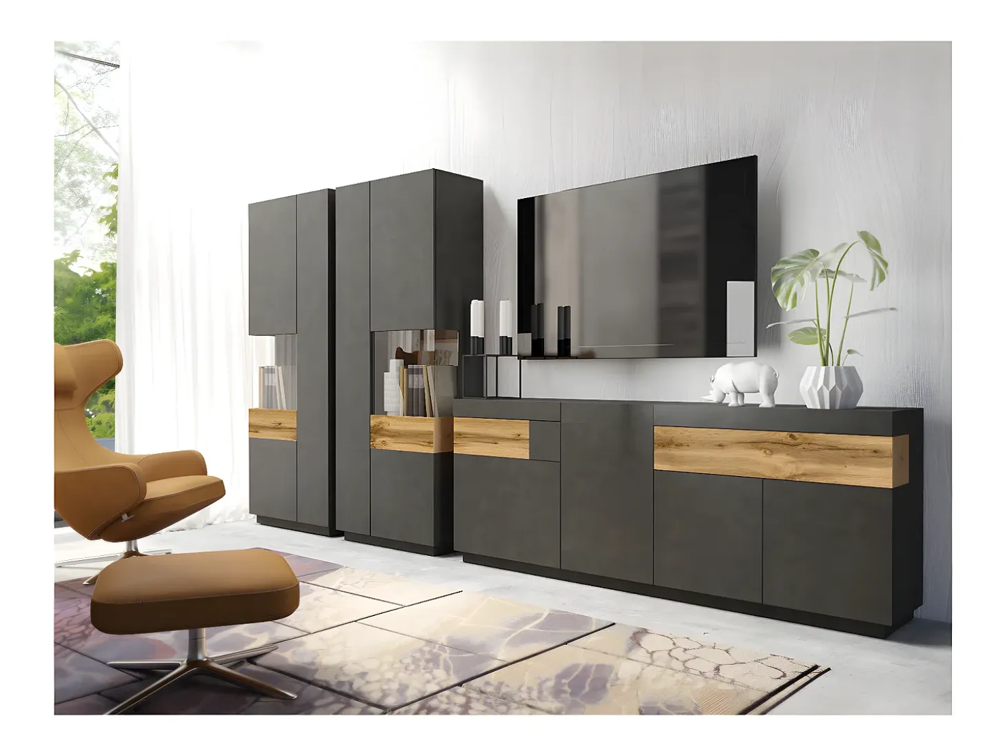 Vitrina de 2 puertas apertura por la derecha Andrea Gris antracita y Madera