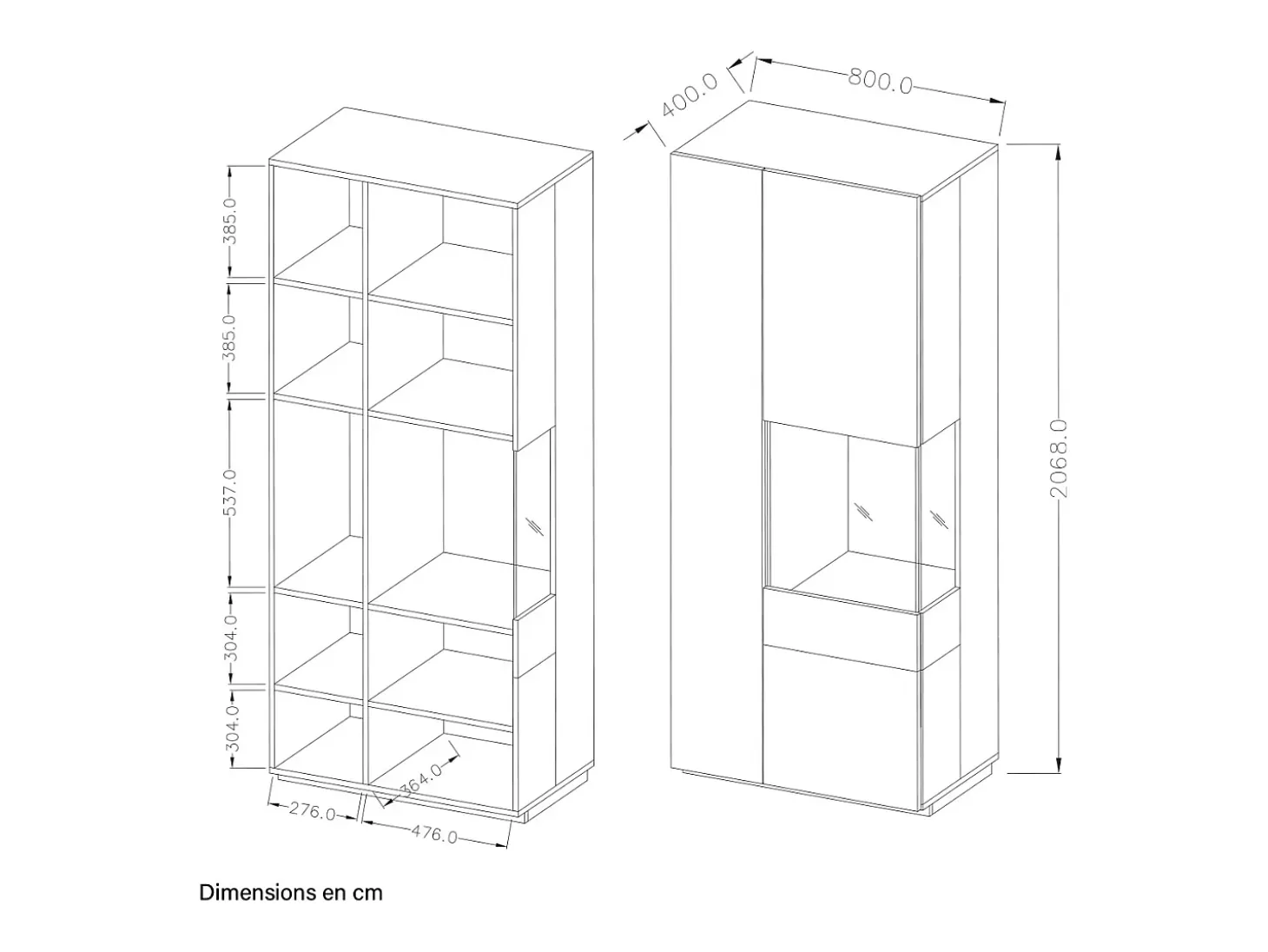 Vitrina de 2 puertas apertura por la derecha Andrea Gris antracita y Madera