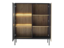Vitrina de 2 puertas con LED en MDF y vidrio ahumado - Natural y Negro - OVILA