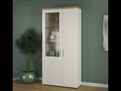 Vitrina de 2 puertas en madera de pino blanco y cristal Aline L 95 cm