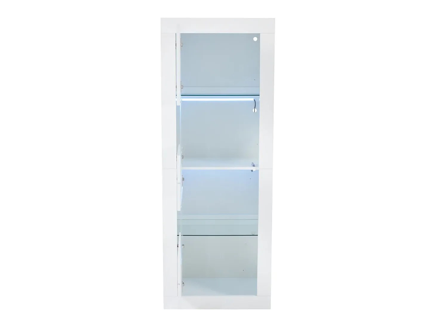 Vitrina de alto brillo con LED, 1 estante de cristal, tablero de partículas, blanco (61x42x162 cm)