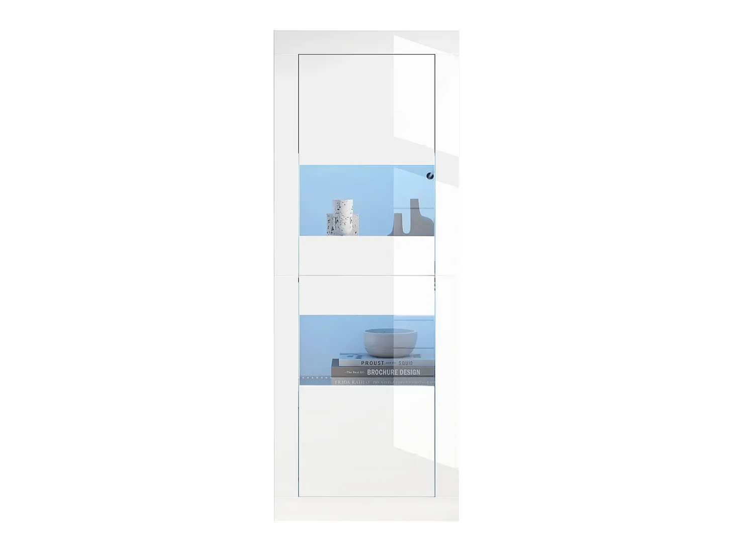 Vitrina de alto brillo con LED, 1 estante de cristal, tablero de partículas, blanco (61x42x162 cm)