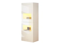 Vitrina de alto brillo con LED, 1 estante de cristal, tablero de partículas, blanco (61x42x162 cm)