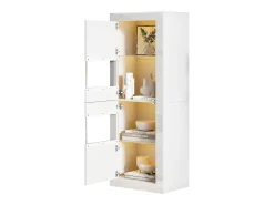 Vitrina de alto brillo con LED, 1 estante de cristal, tablero de partículas, blanco (61x42x162 cm)