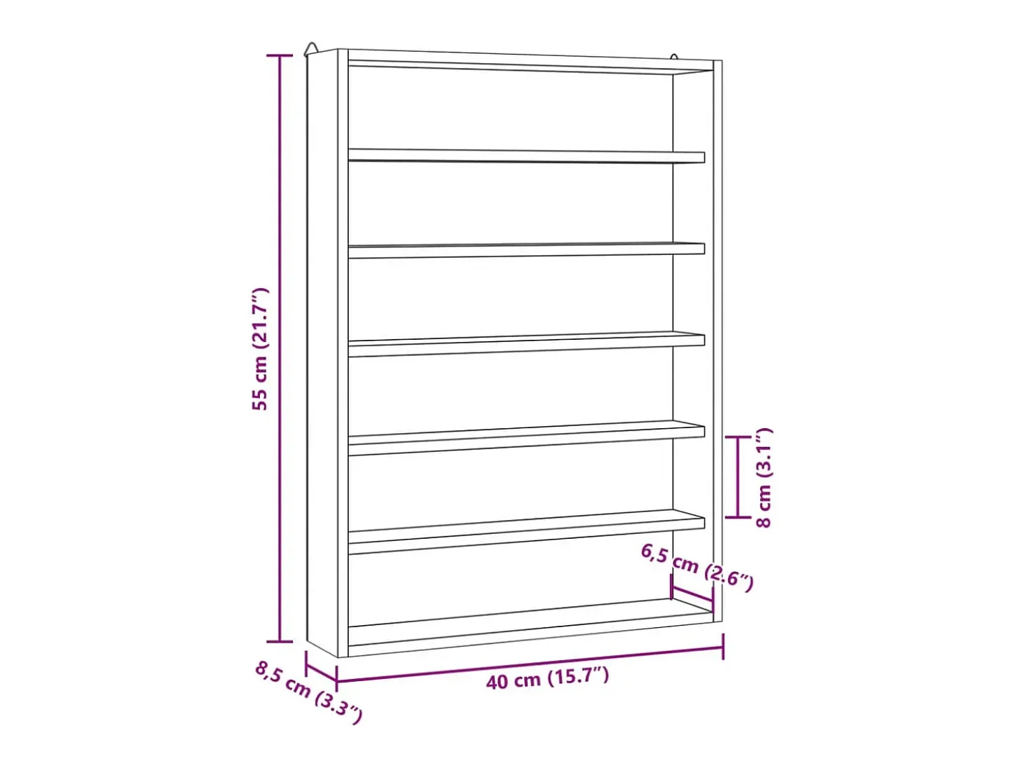 Vitrina de colección de madera con 6 estantes 40x8,5x55 cm
