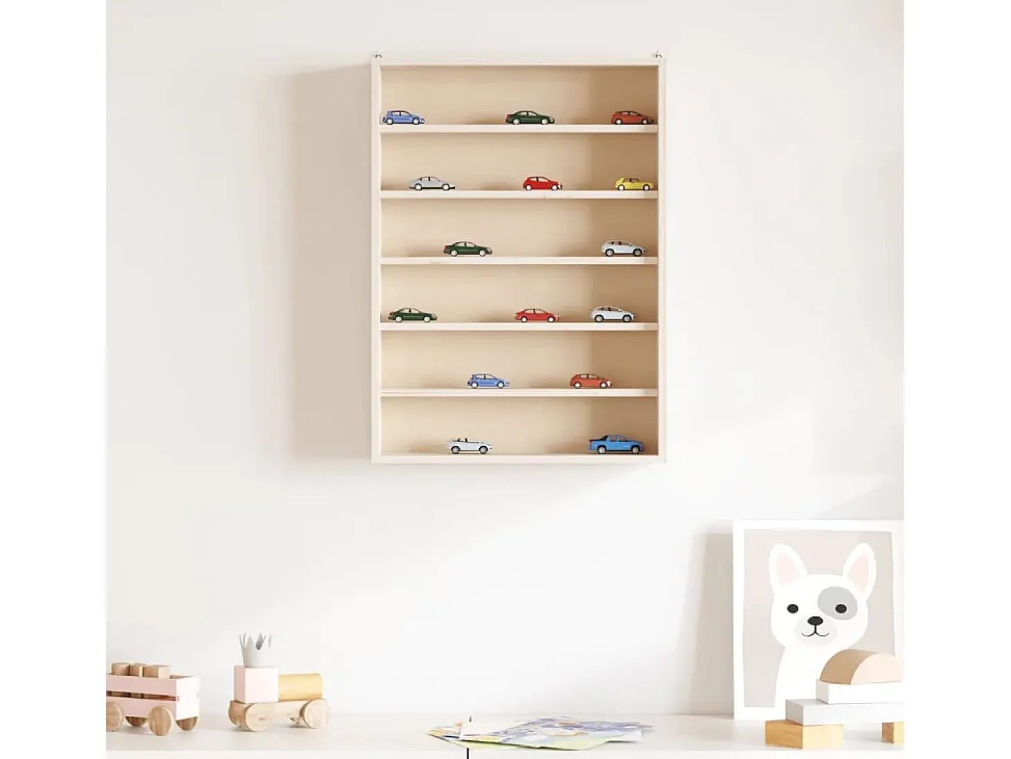Vitrina de colección de madera con 6 estantes 40x8,5x55 cm