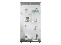 Vitrina de cristal – 4 estantes, 2 puertas, vitrina independiente, negra, 81x37x165 cm