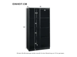 Vitrina de cristal - 80 x 40 x 160 cm - con LED + 2 puertas con estantes móviles - aglomerado - negro